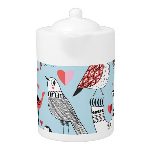 Funny bird illustrations graphic seamless teapot