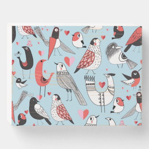 Funny bird illustrations graphic seamless wooden box sign