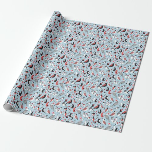 Funny bird illustrations graphic seamless wrapping paper
