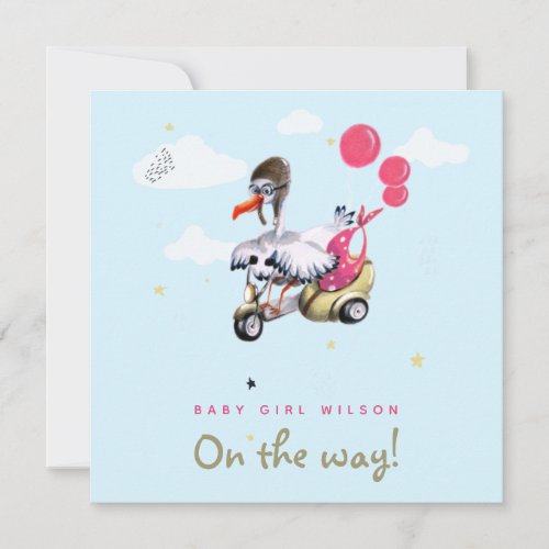 Funny Bird Pink Balloon Girl Simple Cute Pregnancy Announcement