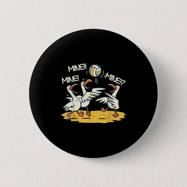 Funny Bird Playing Volleyball Mine Game Day Beach  Button (Front)