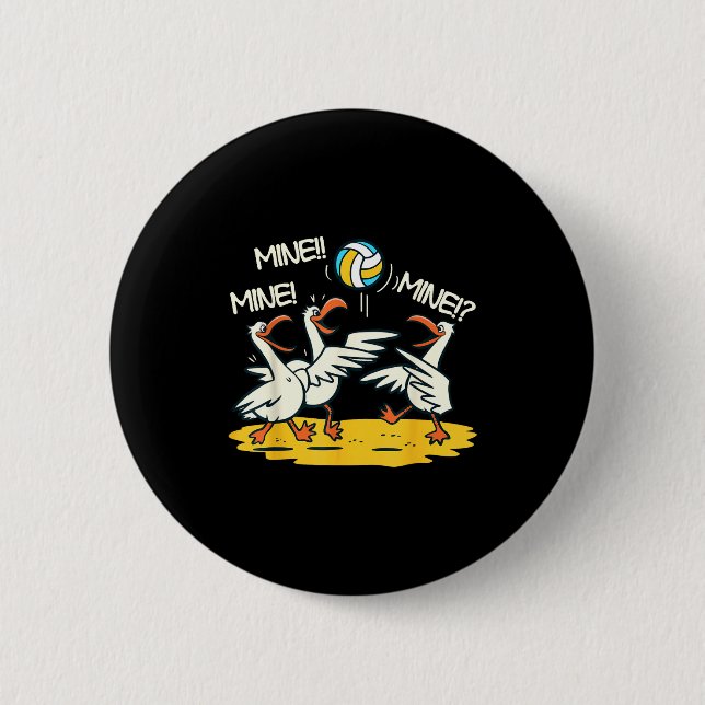 Funny Bird Playing Volleyball Mine Game Day Beach  Button (Front)