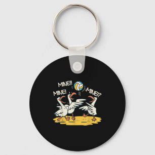 Funny Bird Playing Volleyball Mine Game Day Beach Keychain