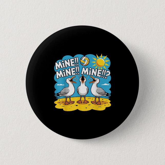 Funny Bird Playing Volleyball Mine Game Day Vibes  Button (Front)