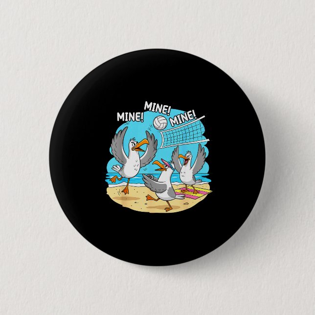 Funny Bird Playing Volleyball Mine Game Day Vibes  Button (Front)