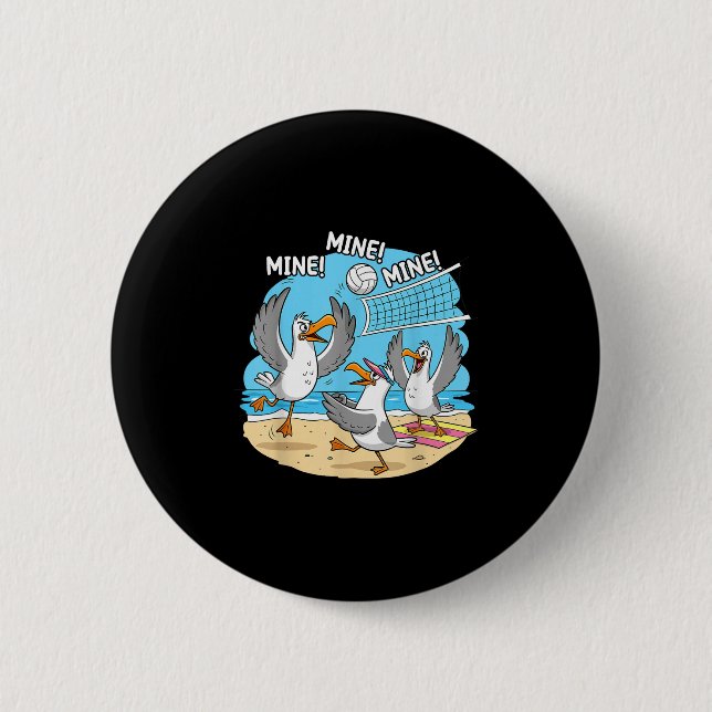 Funny Bird Playing Volleyball Mine Game Day Vibes  Button (Front)