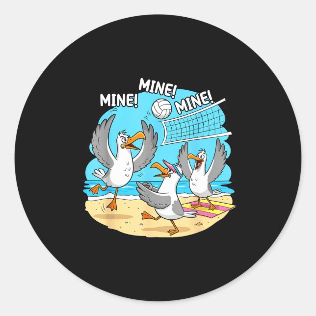 Funny Bird Playing Volleyball Mine Game Day Vibes  Classic Round Sticker (Front)