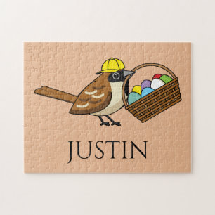 Funny Bird w Colorful Eggs Basket Personalize Jigsaw Puzzle