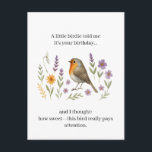 Funny Birdie Birthday Quote | Sarcastic Gossip  Holiday Postcard<br><div class="desc">This funny birdie birthday card features a cute illustrated bird paired with a playful, sarcastic quote that adds instant humor to any celebration. With its clean minimalist style and witty message, it’s the perfect choice for friends, coworkers, or anyone who appreciates a lighthearted laugh on their special day. The text...</div>