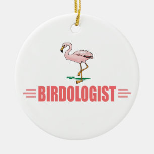 Funny Birding Flamingo Ceramic Ornament