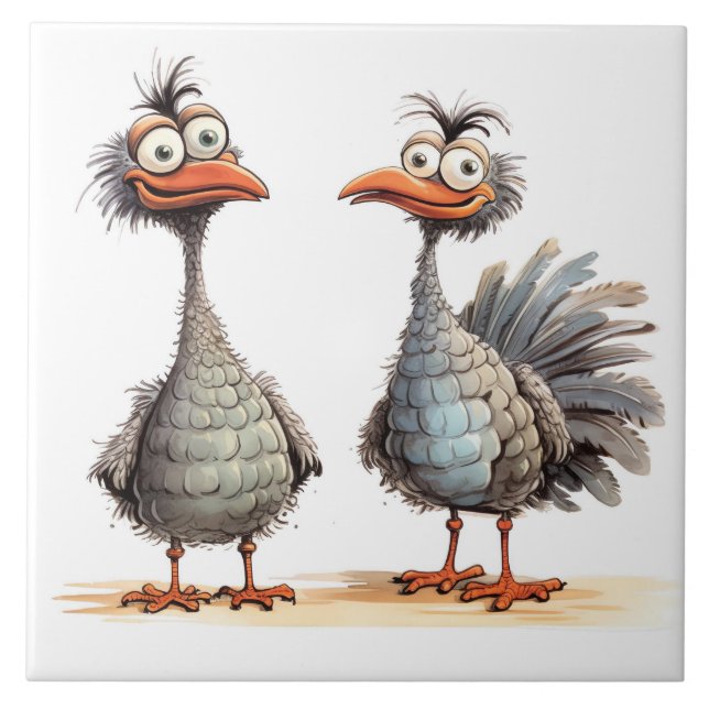 funny birds background ceramic tile (Front)