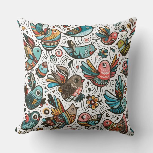 Funny Birds flying Pattern Throw Pillow