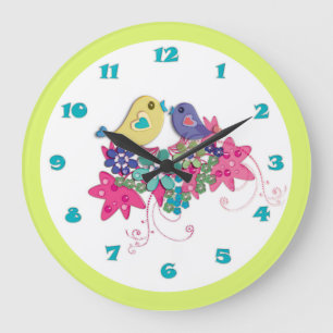 Funny birds large clock