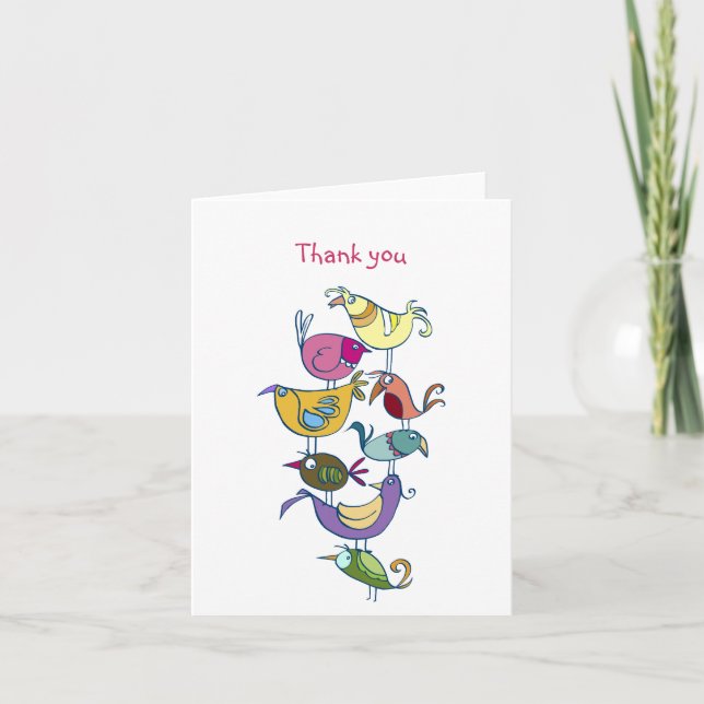 Funny birds letterpress thank you card (Front)