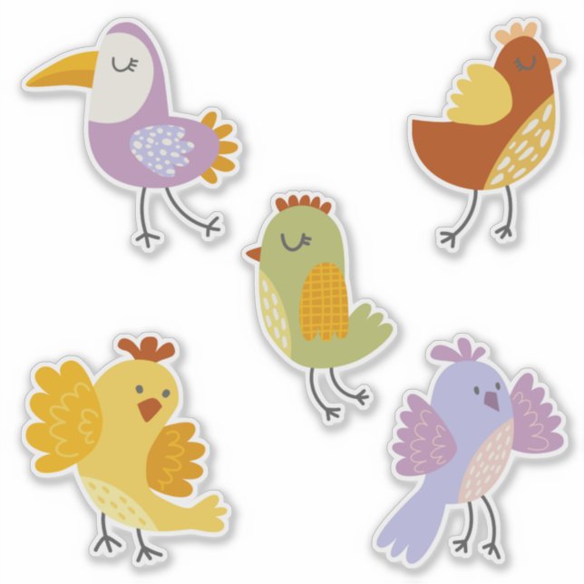 Funny birds pastel colors patchwork style sticker (Front)