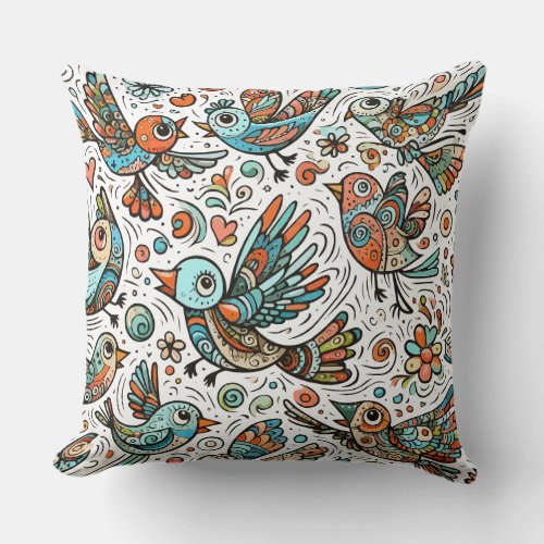 Funny Birds patterns Throw Pillow