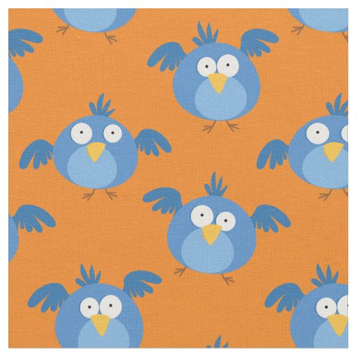 Funny Birds Silly Blue Bird Kids Cartoon Fabric