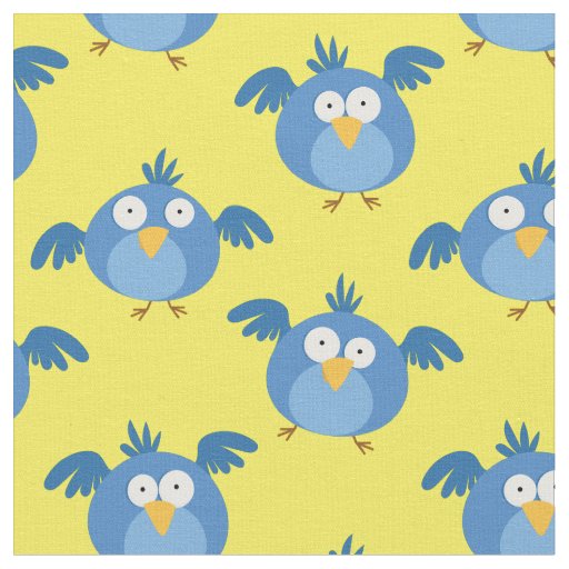Funny Birds Silly Blue Bird Kids Cartoon Fabric