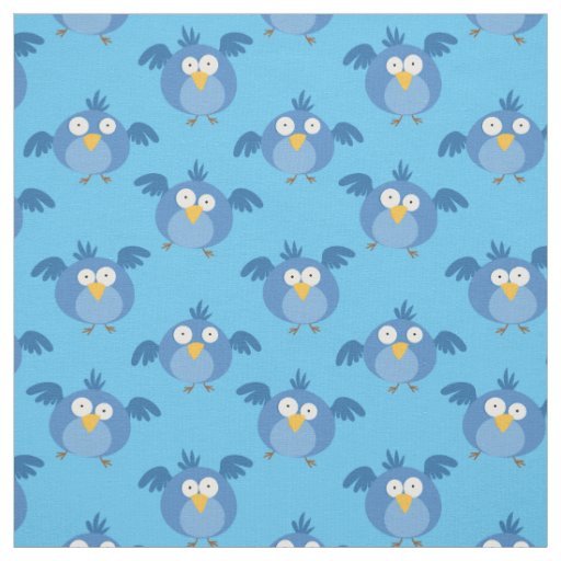 Funny Birds Silly Blue Bird Kids Cartoon Fabric
