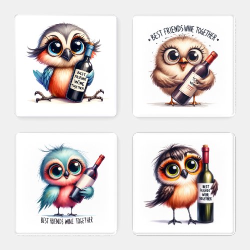 Funny Birds with Wine Quotes Coaster Set