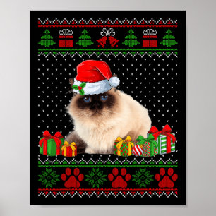 Funny Birman Cat Santa Hat Ugly Christmas Sweater Poster