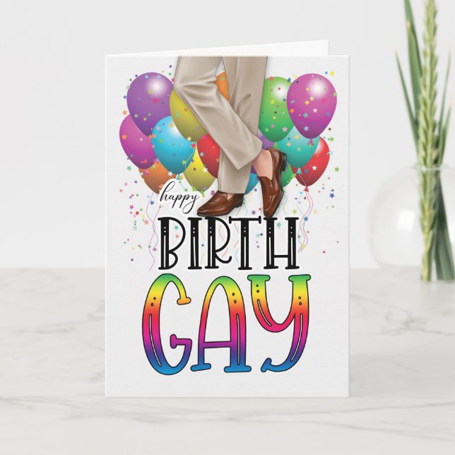 Funny Birth GAY Mens Legs Rainbow Birthday Card (Front)