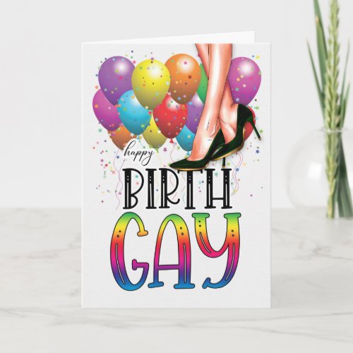 Funny Birth GAY White Female Legs Rainbow Birthday Card