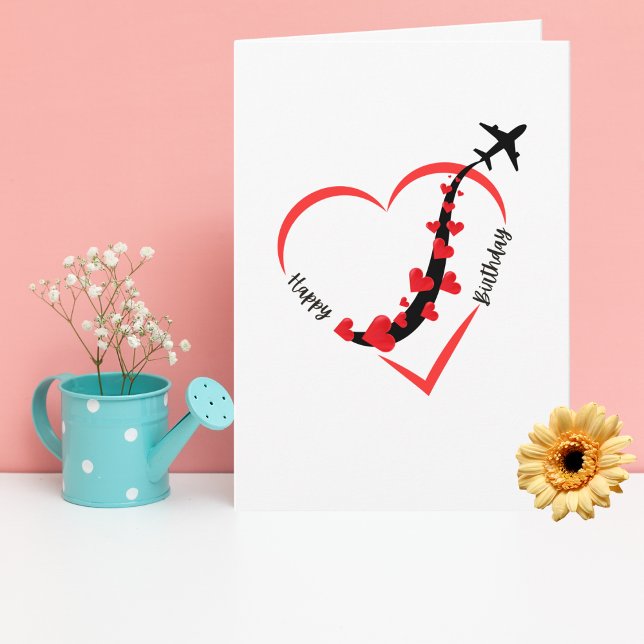 Funny Birthday Airplane Heart Aviation Minimalist  Card (Creator Uploaded)