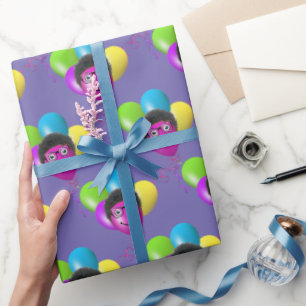 Funny Birthday Balloon Man's Face  Wrapping Paper
