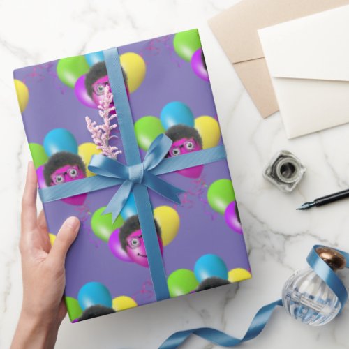 Funny Birthday Balloon Mans Face  Wrapping Paper