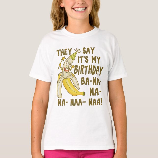 Funny Birthday Banana Cartoon Humor Unique T-Shirt (Front)