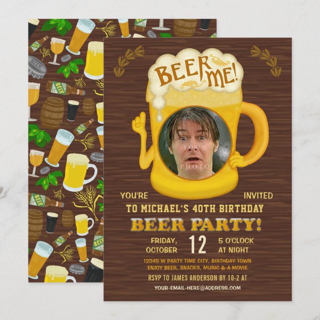 Funny Birthday Beer Party Adult Drinking Add Photo Invitation (Front/Back)