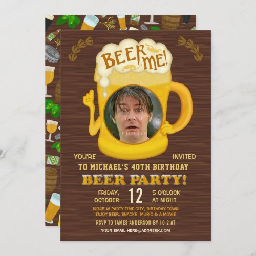 Funny Birthday Beer Party Adult Drinking Add Photo Invitation
