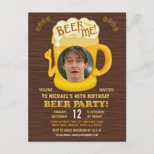Funny Birthday Beer Party Adult Drinking Add Photo Invitation Postcard