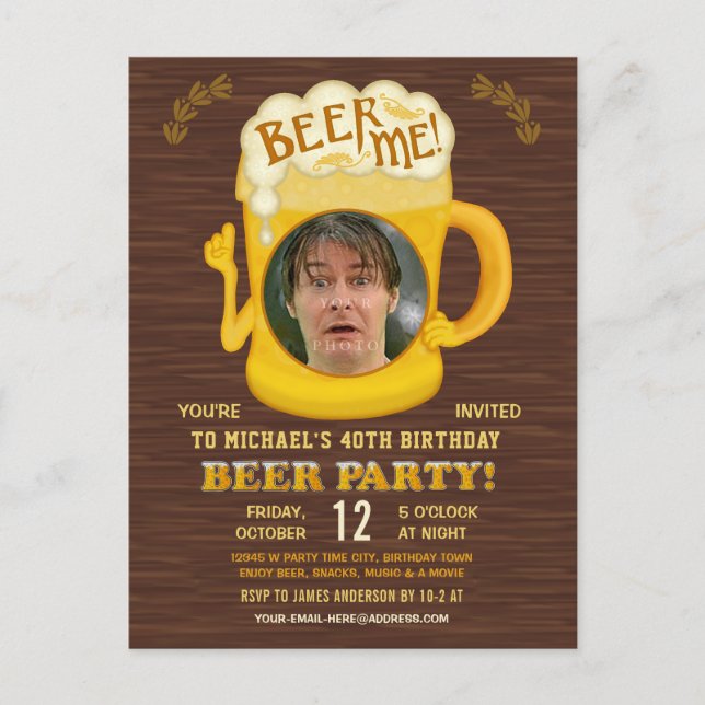 Funny Birthday Beer Party Adult Drinking Add Photo Invitation Postcard (Front)