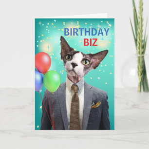 Funny Birthday Biz Cat in Suit and Tie Card