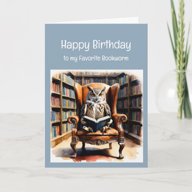 Funny Birthday Bookworm Wise Owl Humor Holiday Card (Front)