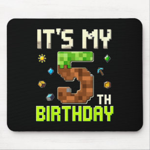 Funny Birthday Boy It's My 5th Birthday Gamer Pixe Mouse Pad