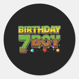 Funny Birthday Boy Pixel Shirt 7th Birthday 7 Year Classic Round Sticker