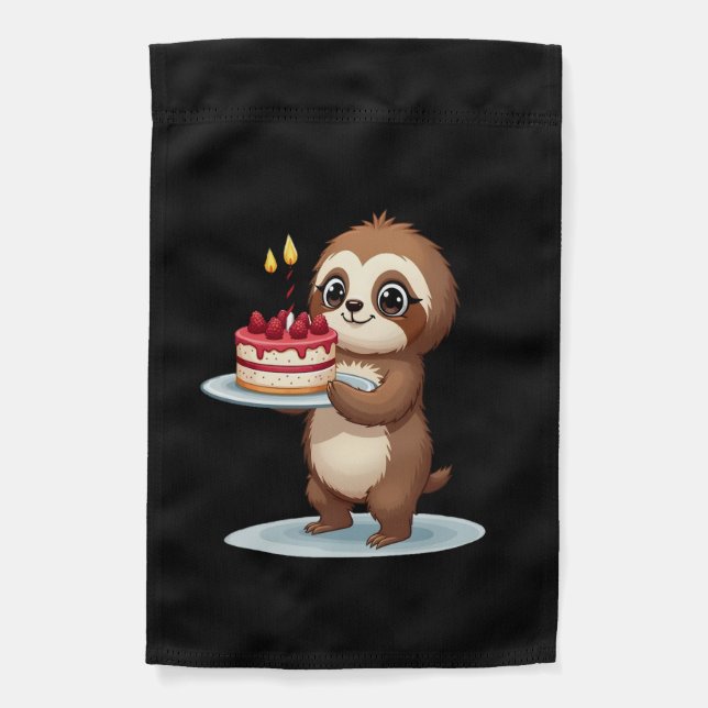 Funny Birthday Cake with Sloth Costume for Boys an Garden Flag (Front)