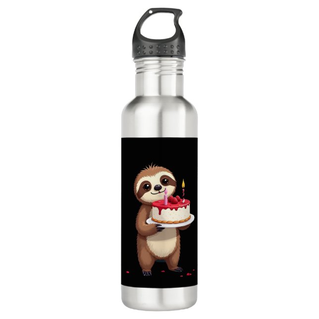 Funny Birthday Cake with Sloth Costume for Boys an Stainless Steel Water Bottle (Front)