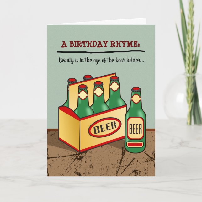 Funny Birthday Card | 6 Pack of Beer Rhyme (Front)