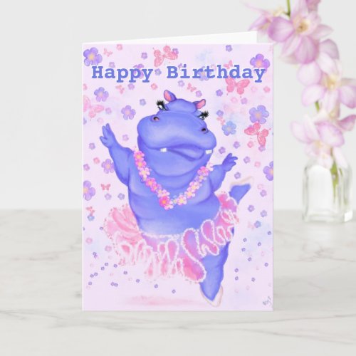 Funny Birthday Card Ballerina Hippo Ballet Dancer