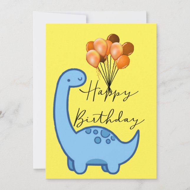 Funny birthday card Blue dinosaur (Front)