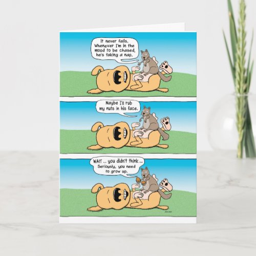 Funny Birthday Card Dog Squirrel and Nuts Card