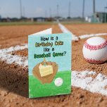 Funny Birthday Card for Baseball Players and Fans<br><div class="desc">Give your favorite baseball player or fan a chuckle with this funny birthday card. It features a painted illustration of a baseball glove with a slice of birthday cake in it alongside a baseball. The message on the front reads: How is a Birthday Cake like a Baseball Game? The message...</div>
