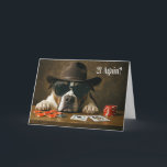 Funny Birthday Card for Him Gambling Cards<br><div class="desc">A funny card. A cute dog at the table with chips and a winning blackjack hand. For any man that may like to play the cards,  poker,  gamble,  or just has a good sense of humor!  21 again?  Pitbull or bully breed type dog.</div>