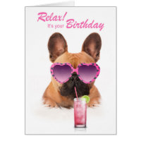 Funny birthday card french bulldog dog sunglasses