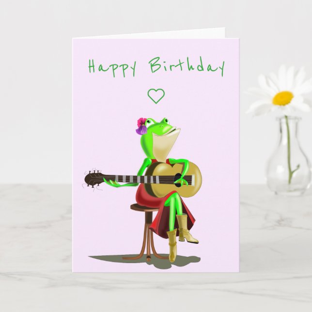 Funny Birthday Card Frog Playing Guitar Music (Small Plant)