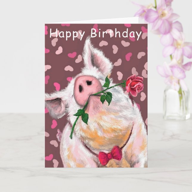 Funny Birthday Card Gentleman Pig Romantic (Orchid)